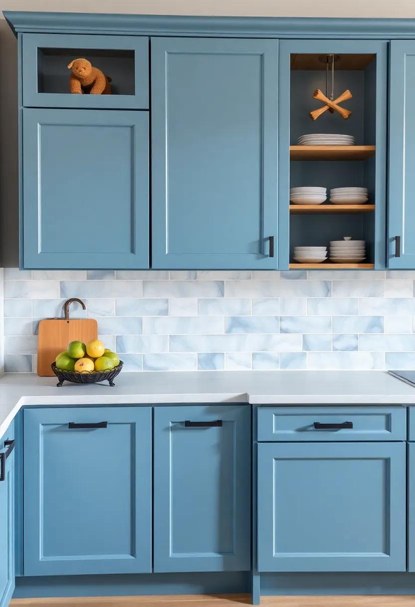 The ‍pairing​ of soft muted blues ⁢with rustic black handles creates a peaceful and inviting space, perfect for family gatherings