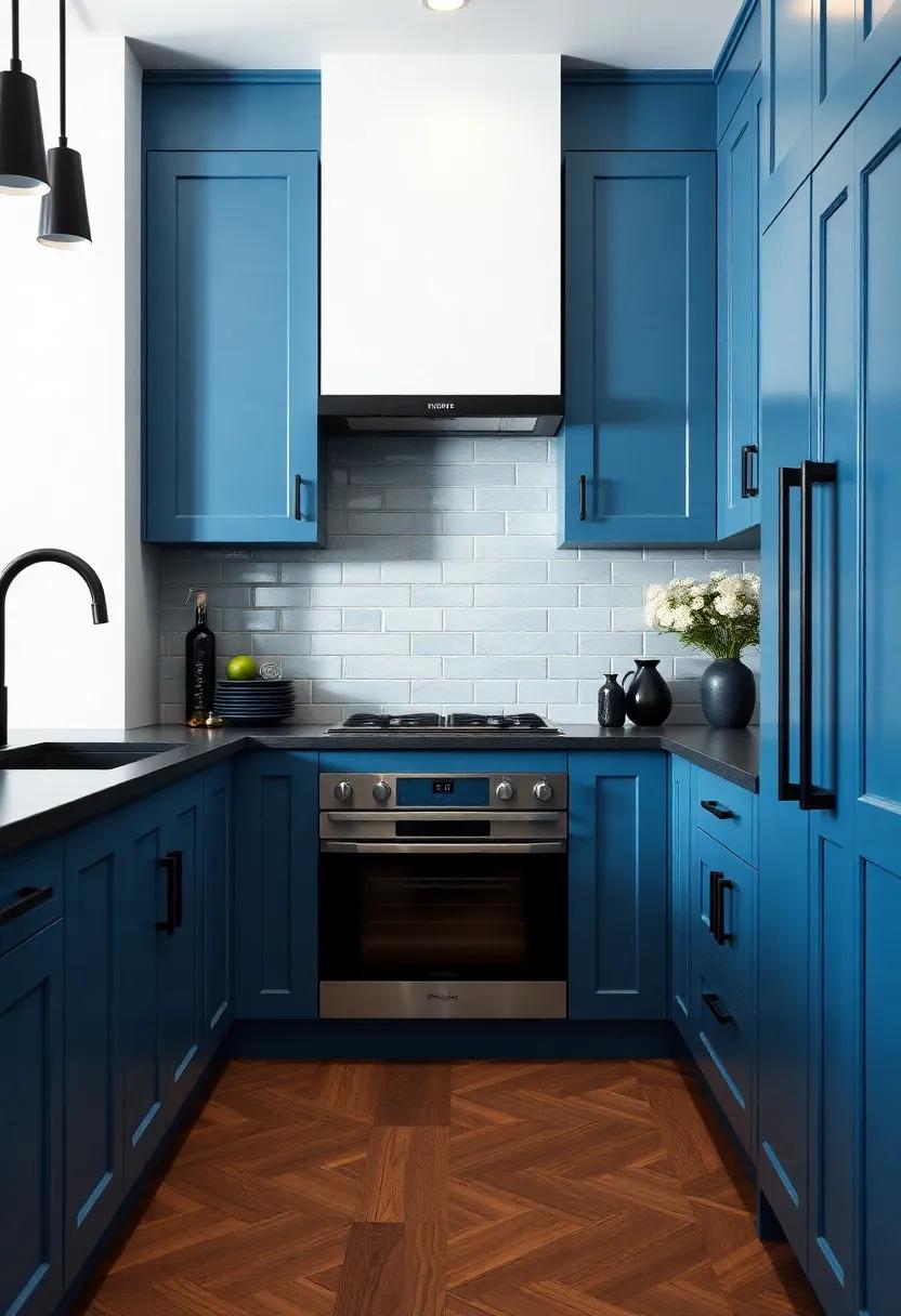 Subtle​ steel blue cabinets with​ understated ⁤black accents bring‌ timeless elegance, allowing for versatile personal decor styles