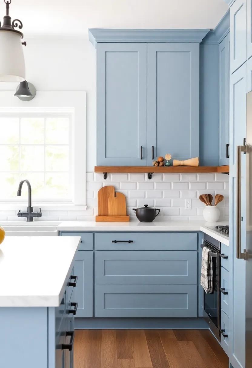 Infuse charm⁤ into your space with pastel blue cabinetry and rustic black handles,perfect for achieving that⁢ classic farmhouse aesthetic