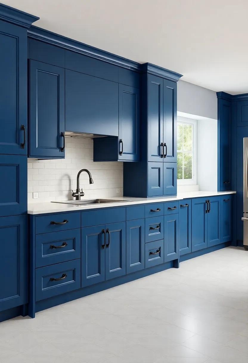 Utilizing sapphire cabinets ⁤with ornate black​ handles can bring an old-world charm to modern spaces, merging history with innovation