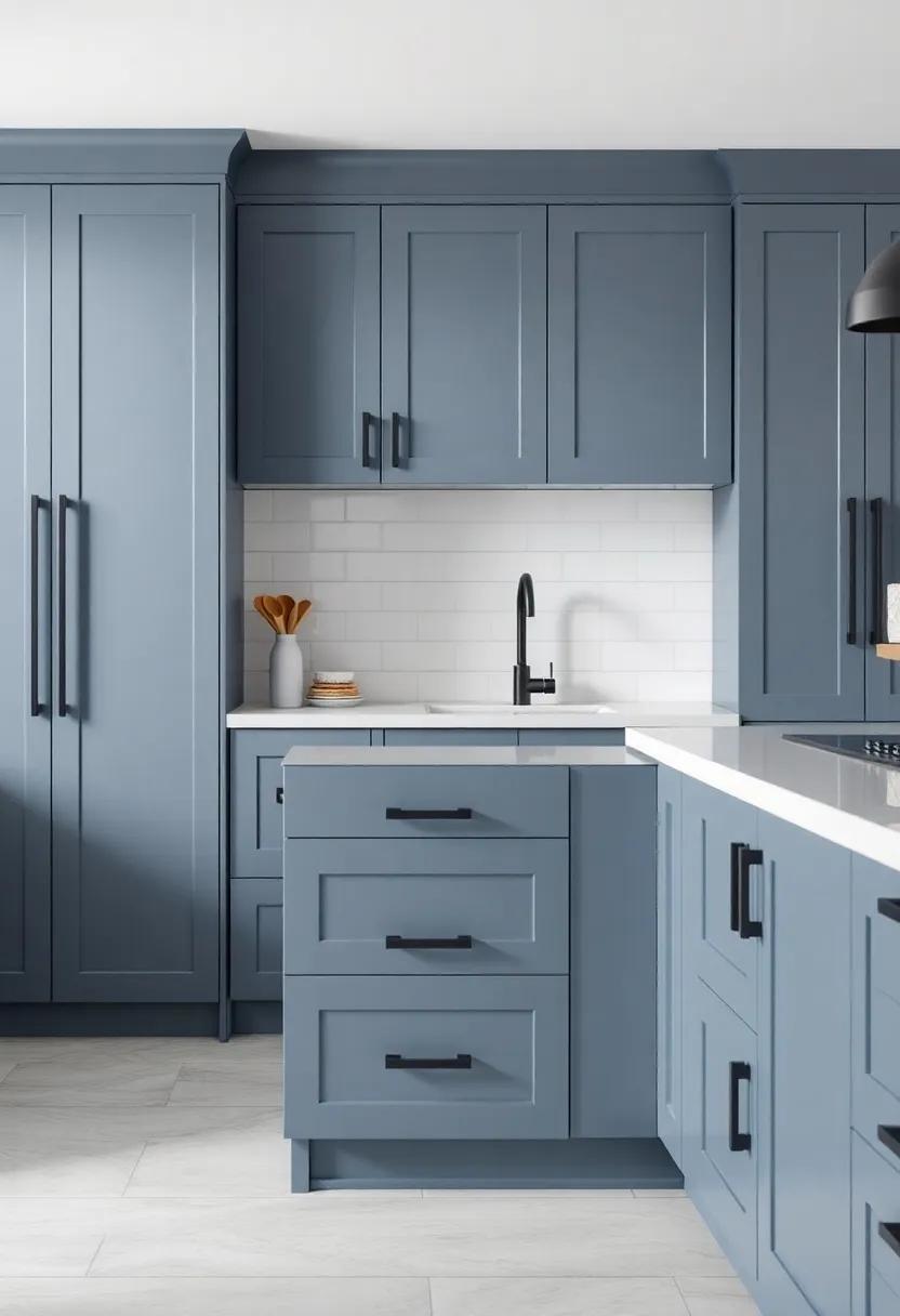 A subtle gray-blue kitchen can​ exude elegance when topped off with matte black handles, offering a refined ⁤touch for contemporary⁣ home designs