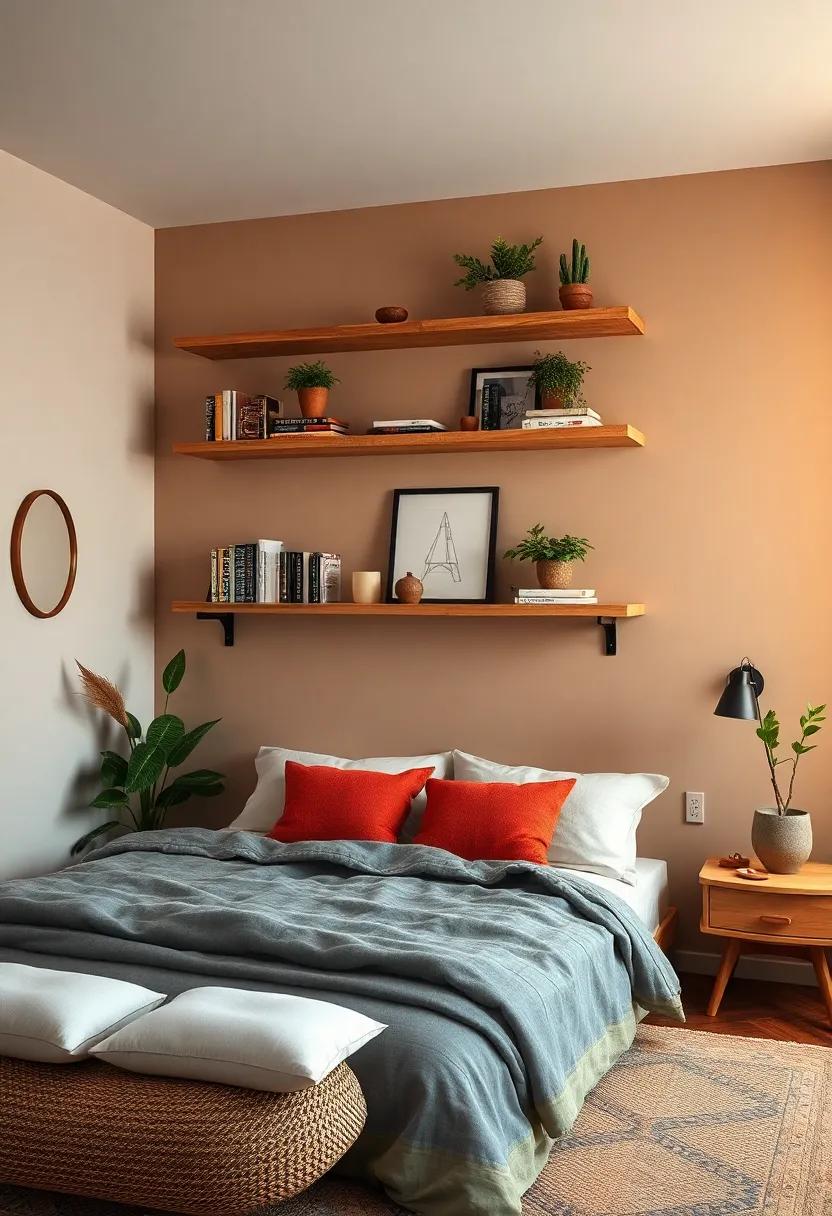 Simple Shelving: Install wooden shelves for displaying books, plants, ‍and art that reflect your personal style and enhance the boho theme