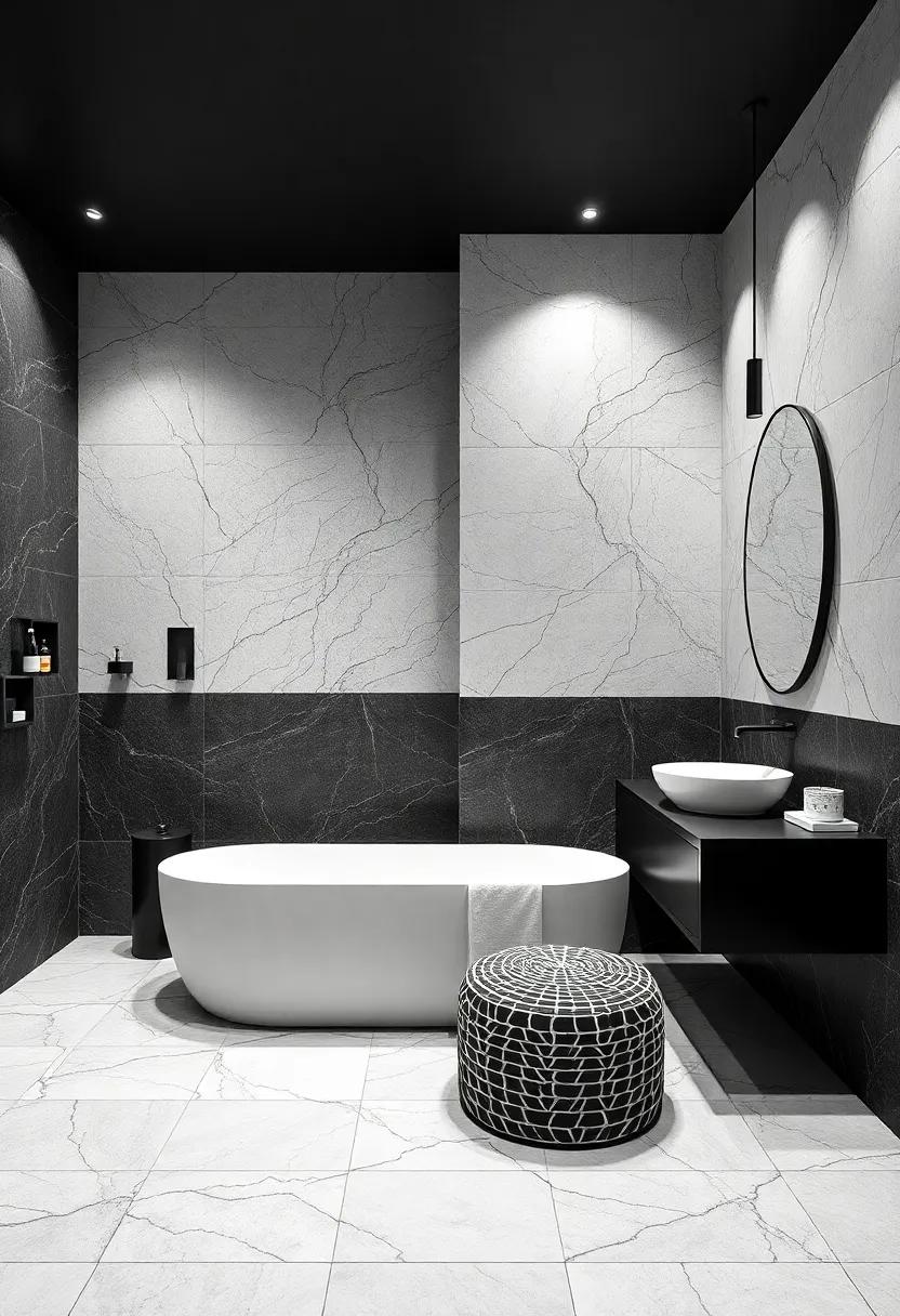 Monochrome ‍Magic: Embrace the⁢ power ​of black and white, using geometric ⁢patterns⁢ and bold⁤ contrasts for a timeless yet striking bathroom​ aesthetic