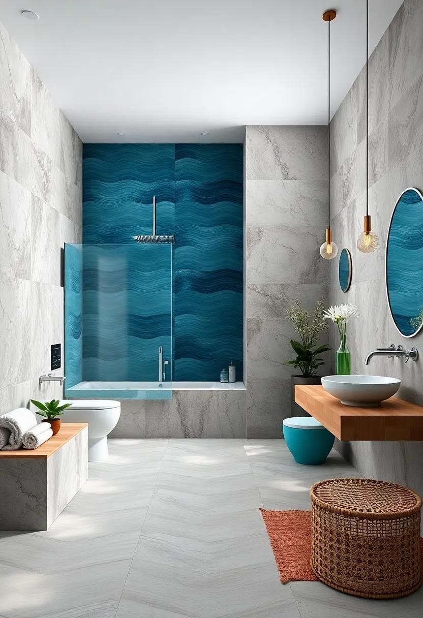 Oceanic ​Oasis:⁢ Dive into tranquility with⁤ a sea-inspired color‍ palette,featuring ⁣deep blues and⁤ soft aquas,complemented ⁤by wavy tiles that mimic‌ the ocean's movement