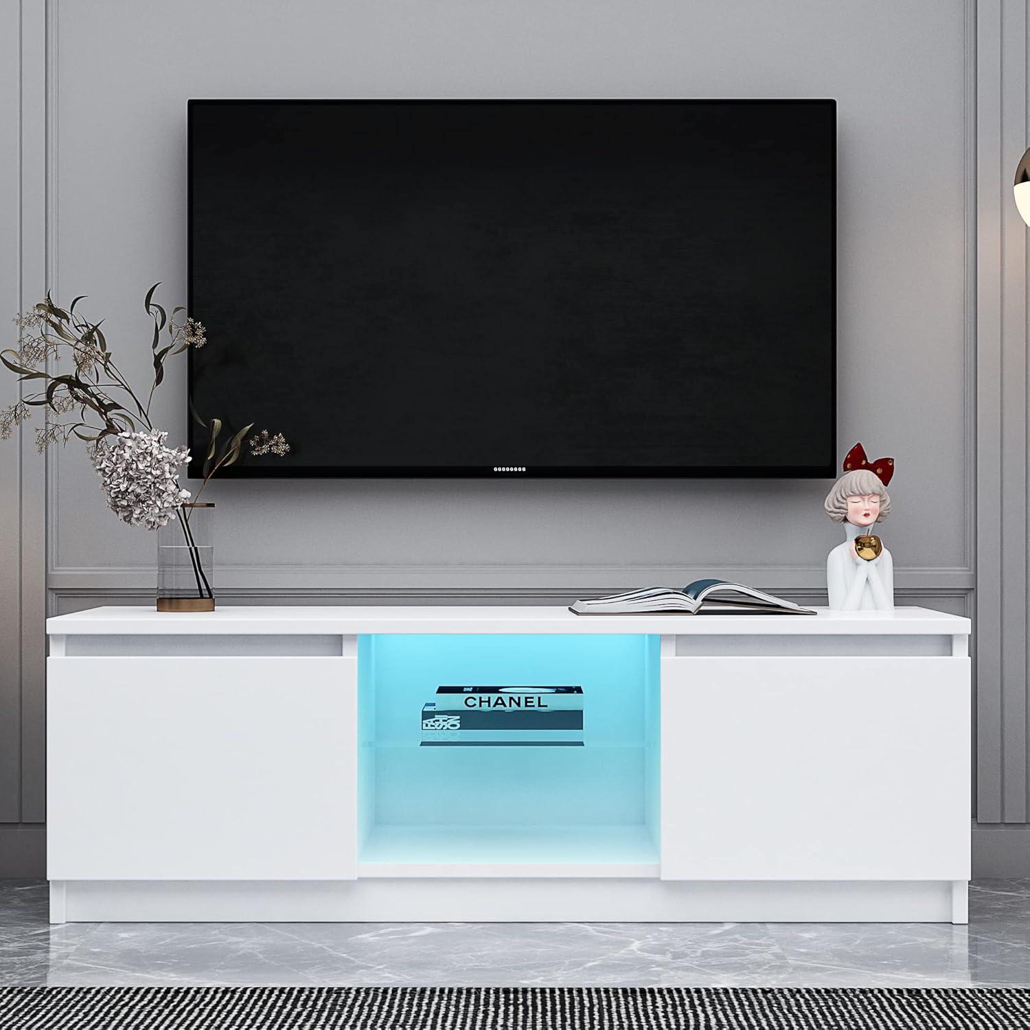 Boloni White TV Stand with LED Light: in your space