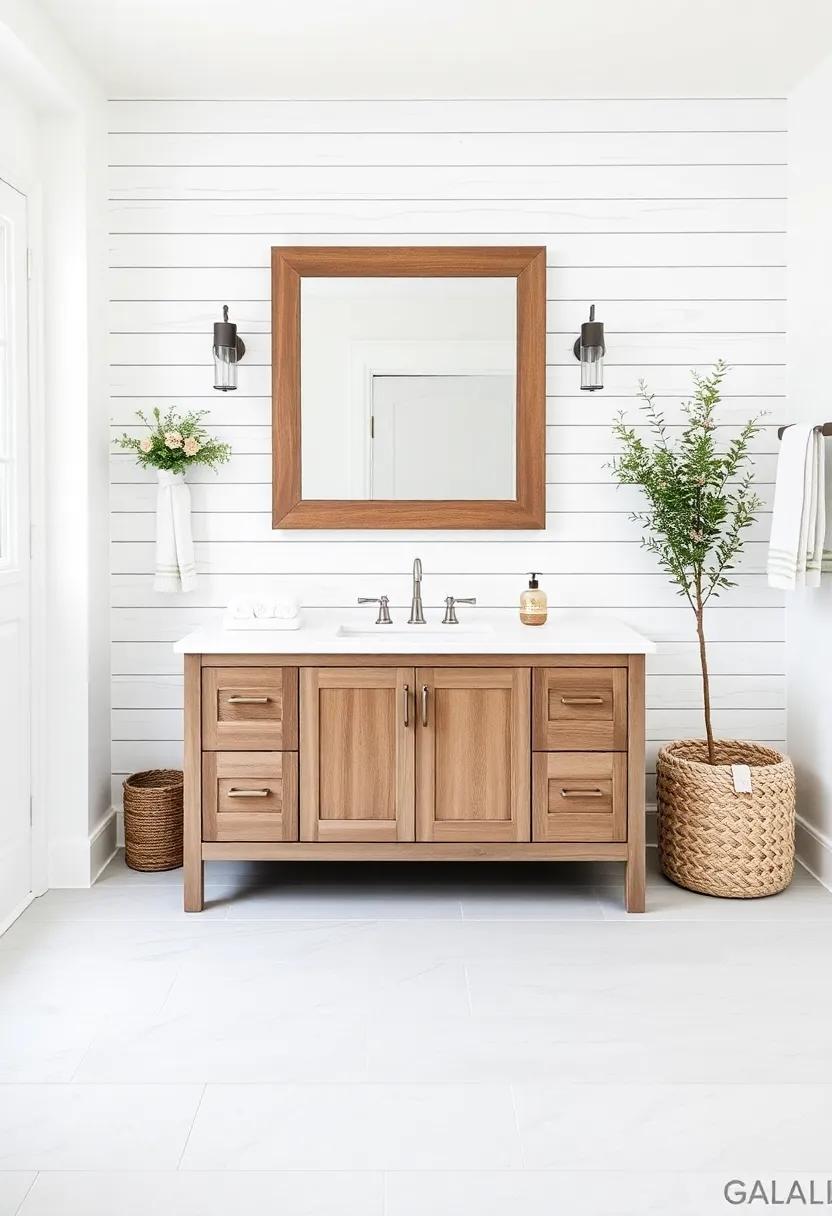Shiplap Vanity Backdrop: Create a stunning feature wall behind your sink area using shiplap to draw attention while adding depth and character