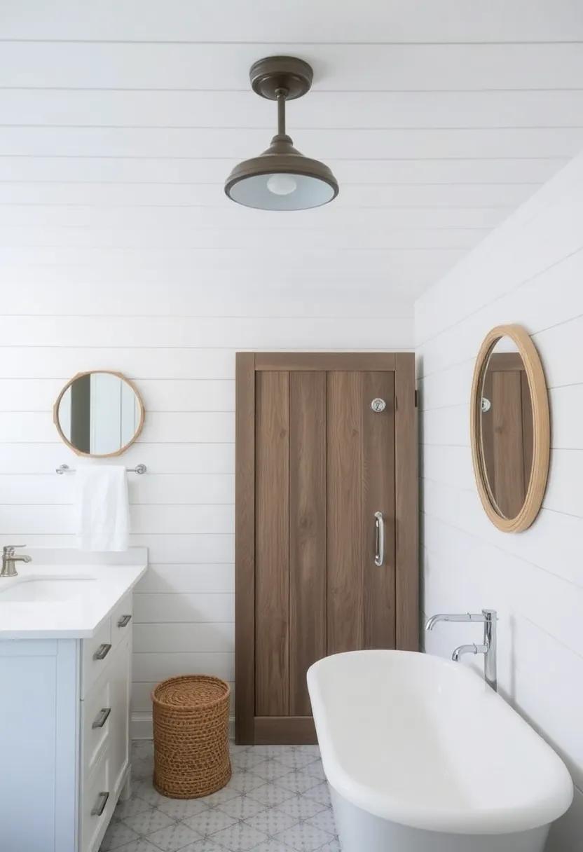 Shiplap Ceiling Details: Don’t forget the ceiling—adding shiplap can heighten the coastal theme and make your bathroom feel like a beach retreat