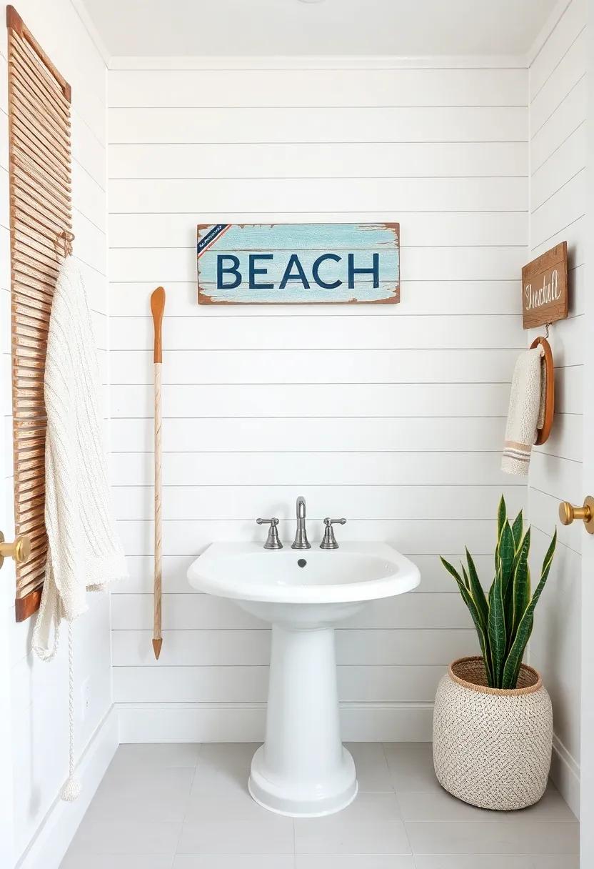 Vintage Beach Signage: Hang quirky wooden signs adorned with beach sayings or directional arrows to add a playful element and a sense of wanderlust