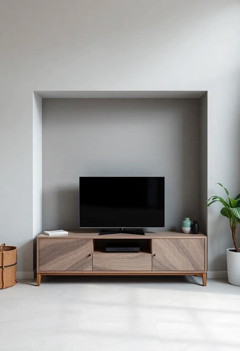 Artistic Multimedia Unit: Choose a uniquely designed multimedia unit that serves as a piece of art in itself, ensuring your TV area is both functional and visually appealing