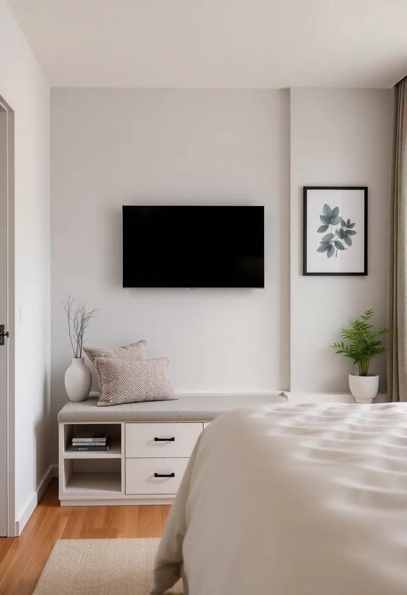 Cozy Nook Setup: Create a cozy entertainment nook with a corner unit that combines a bench and a TV stand, perfect for relaxing evenings in a compact space