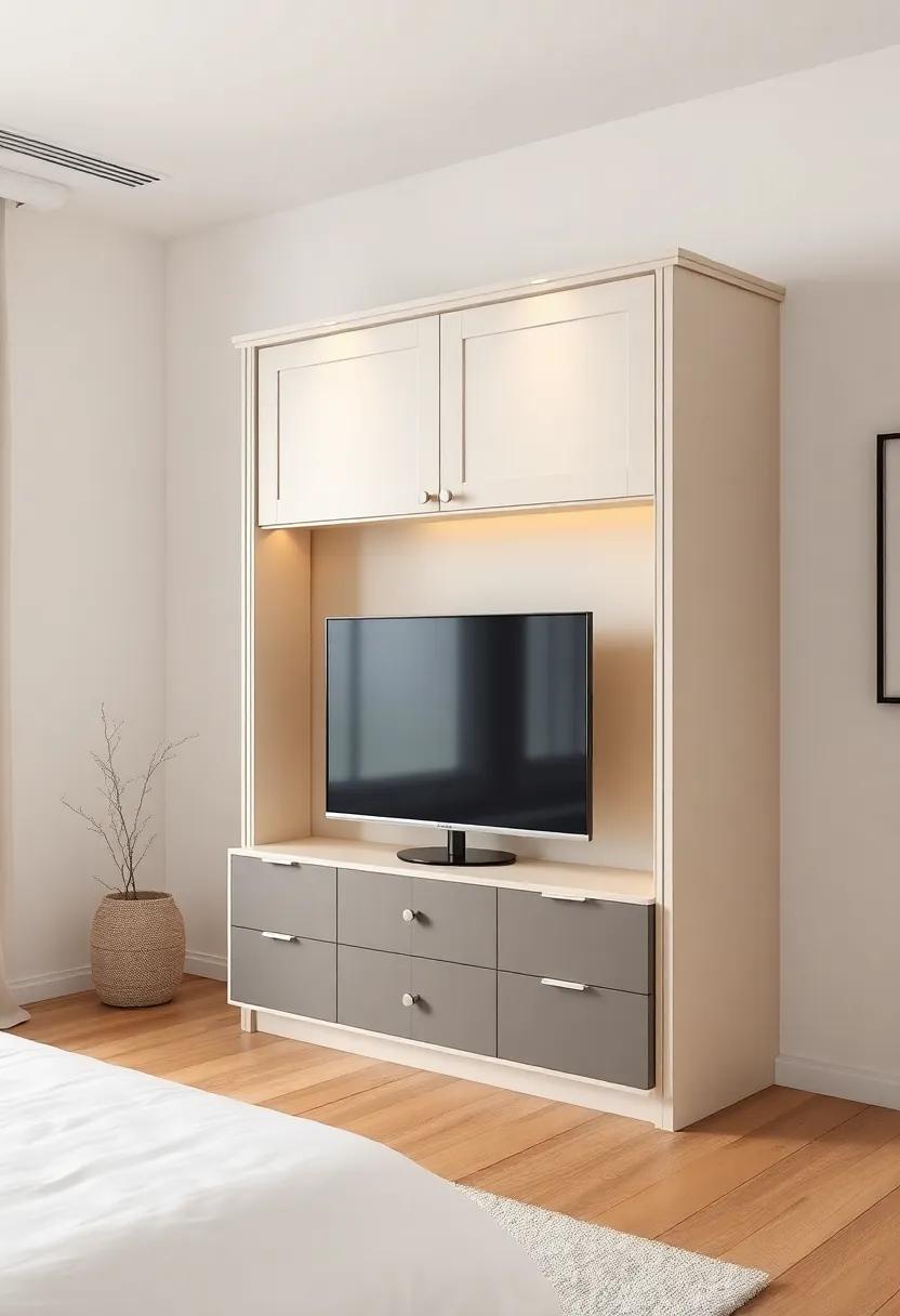 Elegant Armoire with TV Lift: Invest in an elegant armoire that conceals your TV and entertainment equipment behind stylish doors, maintaining the tranquility of your space