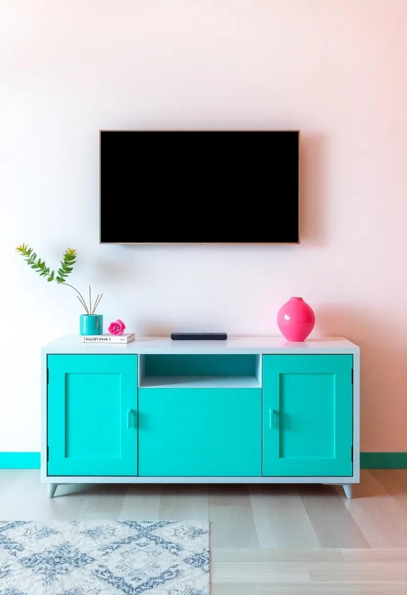 Lively Pop of Color: Brighten up your space with a TV unit that features a pop of bright color, making it a statement piece that draws the eye and energizes your decor