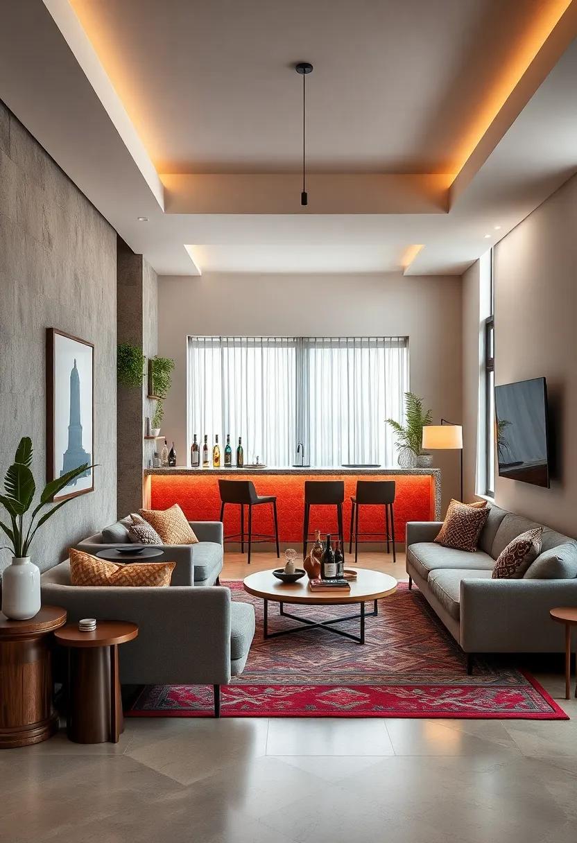 blend Design Styles for an Eclectic Living Room Bar Vibe