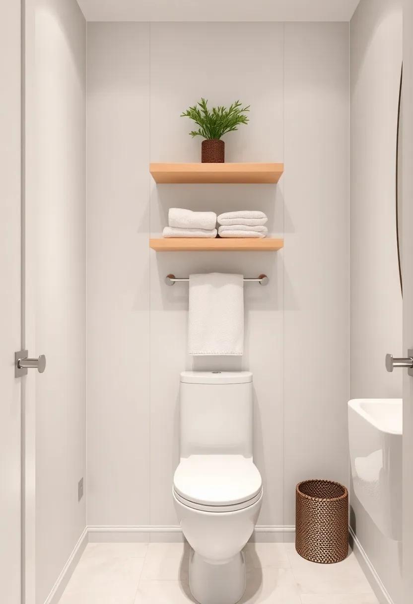 install Built-In Shelving: Utilize vertical space with built-in shelves for towels and toiletries,keeping the room organized and visually appealing