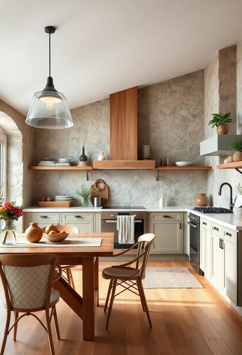 Blend of Textures: Mix materials like soft textiles, hard-wearing wood, and shiny metals to create a rich visual tapestry in your kitchen space