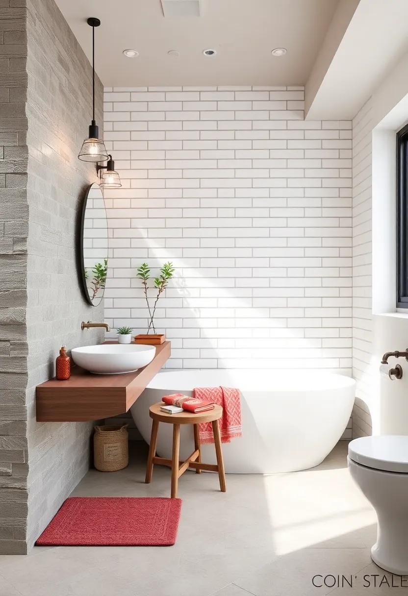 Timeless ⁣Subway⁤ tiles: elevate⁢ your⁤ bathroom aesthetic with classic ⁤white⁢ subway tiles‍ arranged in a ​herringbone ⁣pattern for⁢ a chic, modern​ look