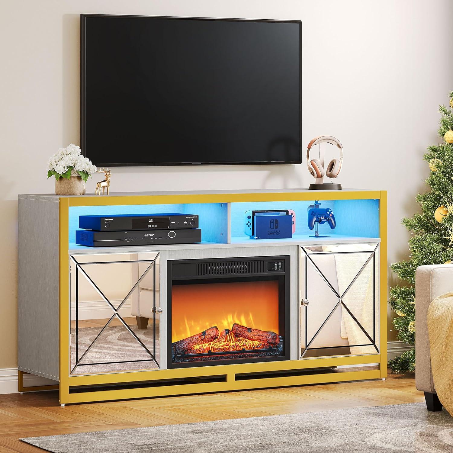 DWVO LED Mirrored Fireplace TV Stand for your living room