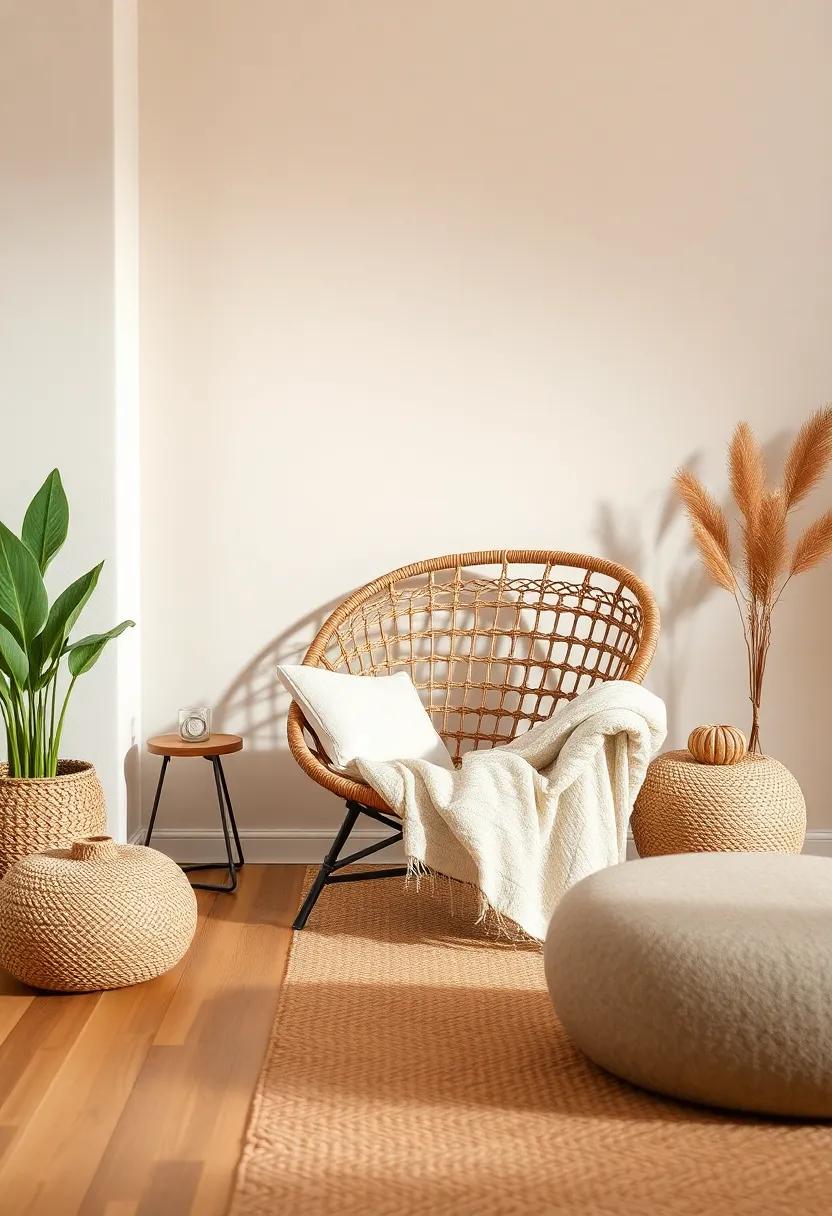 Design a Cozy Reading‌ Nook: Create a serene corner with a woven chair ​and a soft blanket, perfect for unwinding with ⁣a ‍book