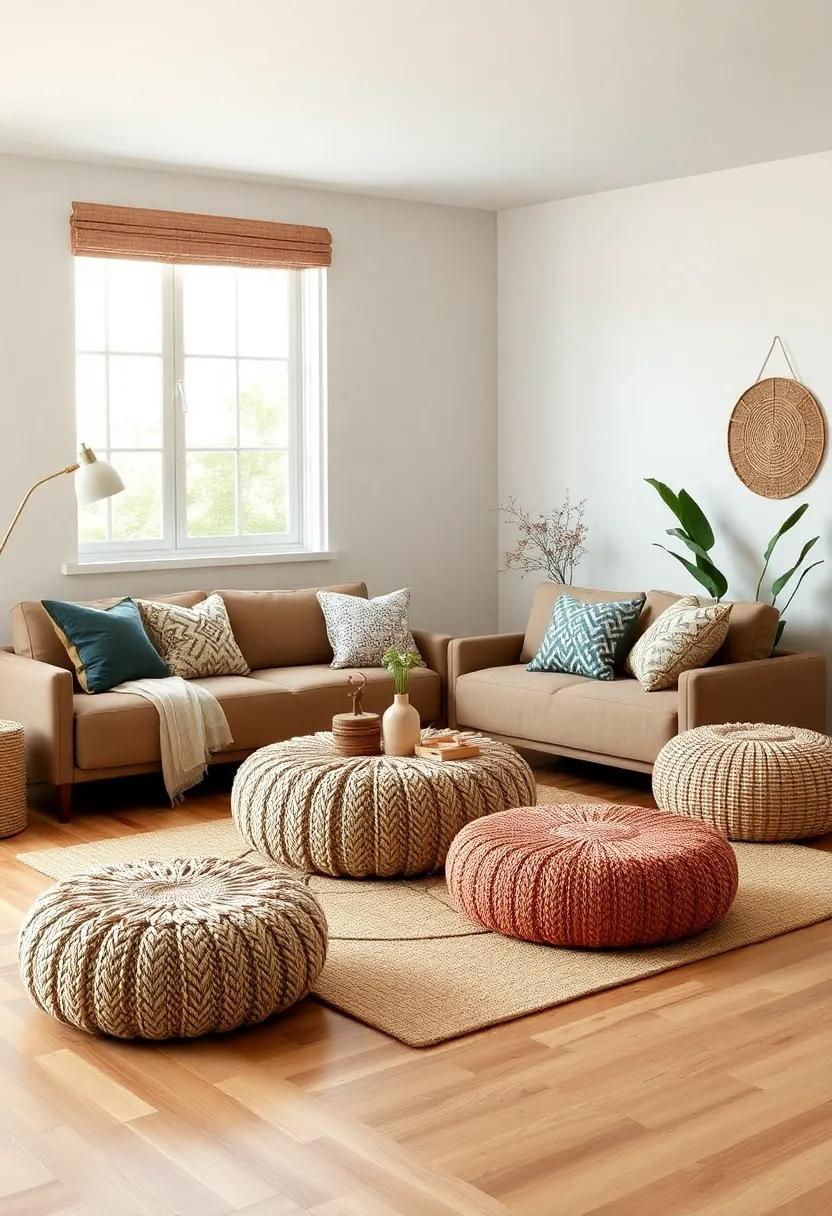 Add ‌Trendy Poufs: Use woven poufs⁢ as flexible seating options that bring a casual,⁤ bohemian ⁢touch to your​ earthy space
