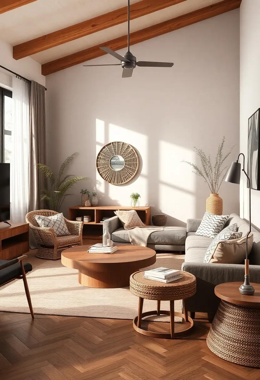 Mix and Match Materials: Pair ‍woven items⁢ with wood and metal finishes to create a balanced and dynamic living room