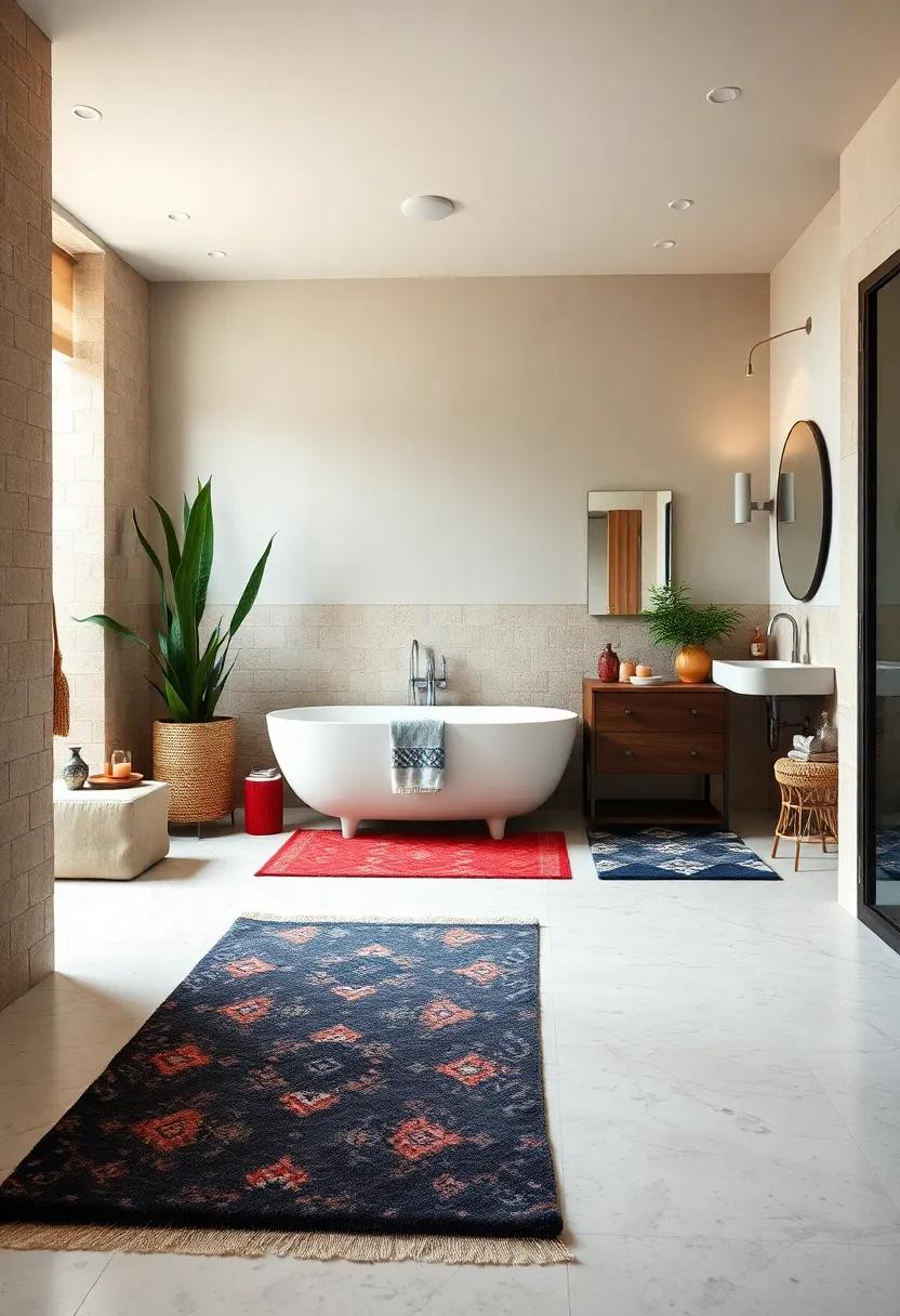 Bold Color Blocking: Use rugs ‍with contrasting bold colors⁣ to‍ add ⁢drama⁤ and ⁣excitement, ⁣great for creating a focal point in a neutral-toned bathroom