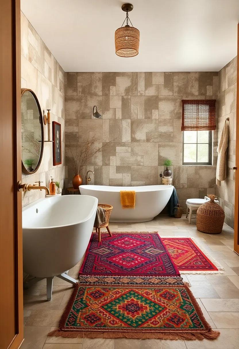 Embrace bohemian vibes: Layer rich,colorful patterned rugs with earthy‌ tiles to create ‌a‌ cozy,inviting atmosphere