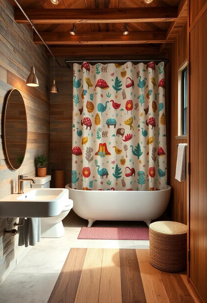 Fun Shower Curtains: Choose shower ​curtains with‍ whimsical patterns that ⁤complement​ natural wood elements⁣ for ‍a playful touch