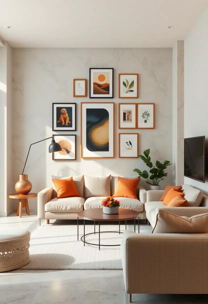 Artistic Displays: Create a gallery wall with framed artwork or photographs to add personal style and artistic flair to your living room