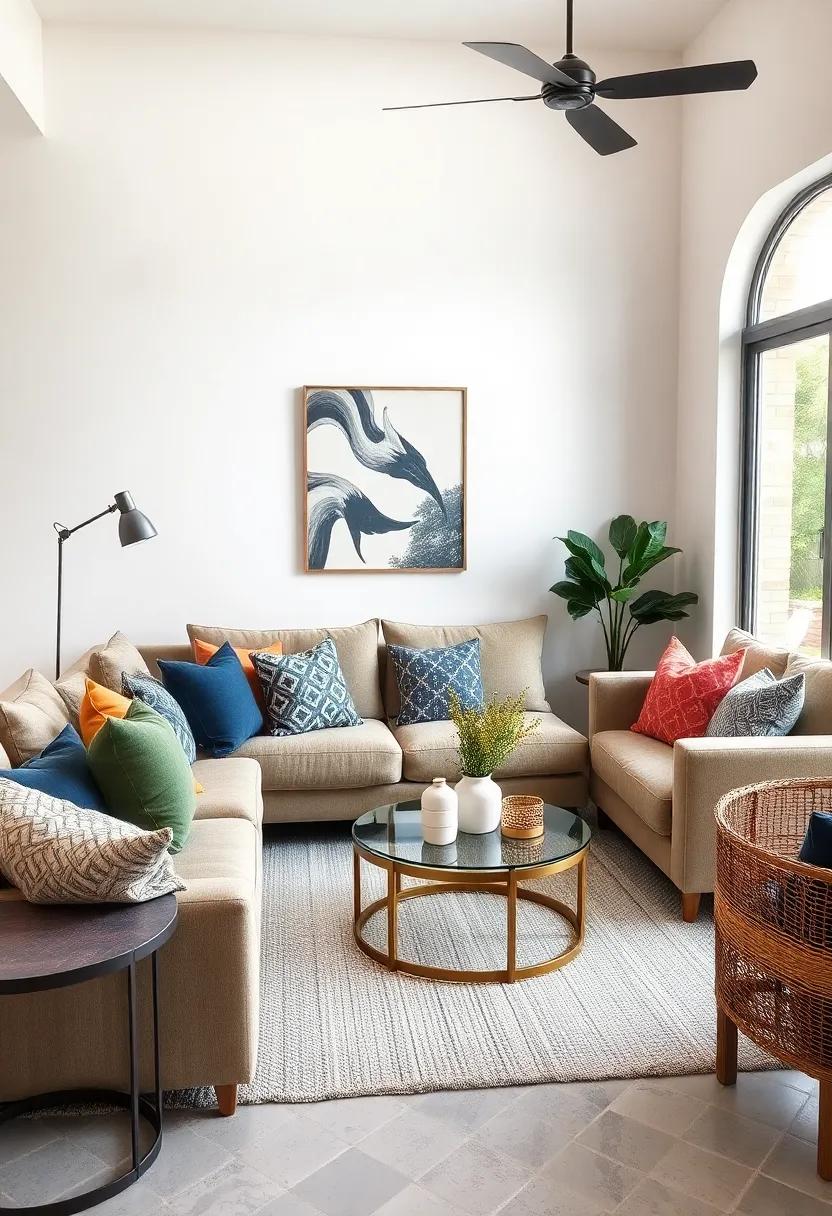 Cozy Throw Pillows: Mix and match decorative pillows to introduce patterns and comfort, creating an inviting and stylish seating area