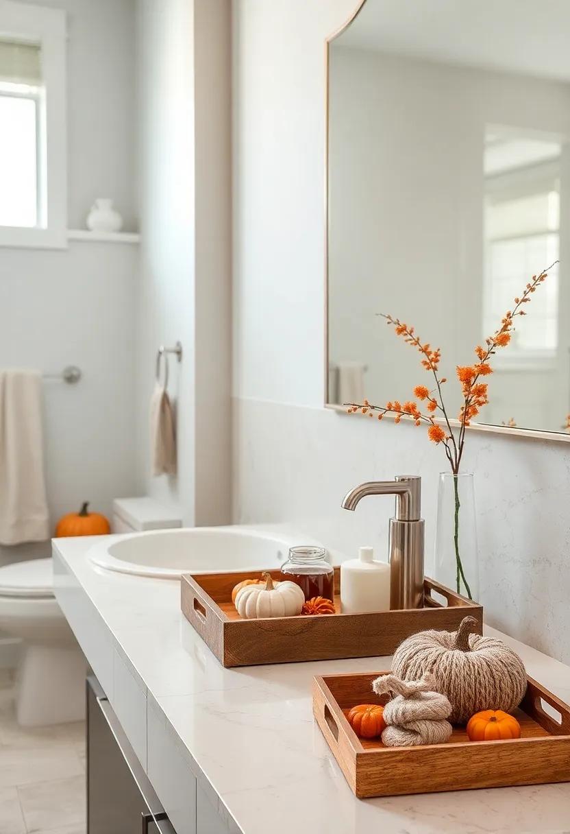 Decorative Trays: Use trays to organize bath essentials and add visual interest, selecting materials that reflect the warmth of the fall season
