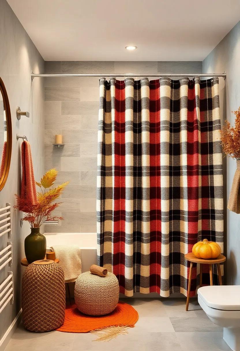 Flannel Shower Curtain: Replace a standard curtain with a cozy flannel version in plaid or a warm color, providing a snug atmosphere during your daily routines