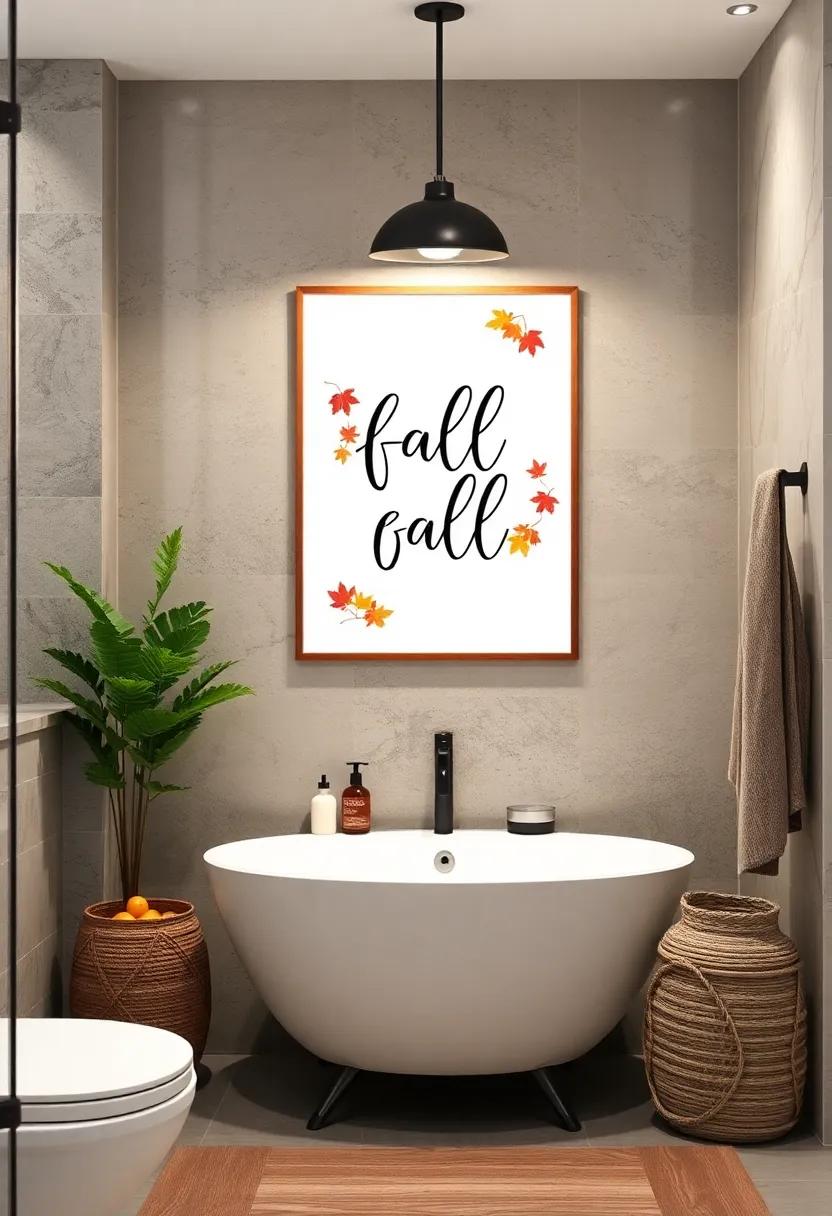 Printable Fall Art: Refresh your bathroom walls with printable art featuring fall quotes or designs that can be easily swapped out with the seasons