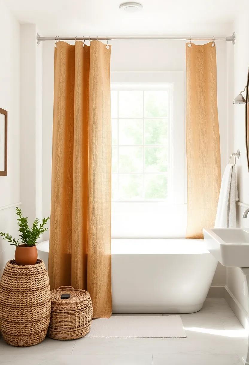 Farmhouse-style Shower ⁢Curtain: A​ printed linen or burlap farmhouse-style‍ shower curtain can transform your shower area into a charming retreat