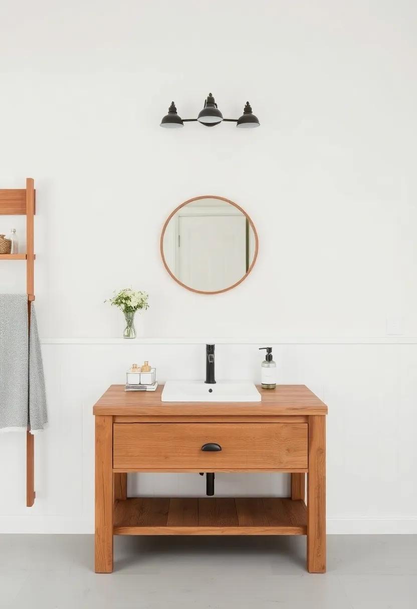 Reclaimed Wood‍ Vanity: ‍A reclaimed wood vanity not only⁢ serves as a focal ⁢point but also promotes sustainability, blending beautifully with​ the farm aesthetic