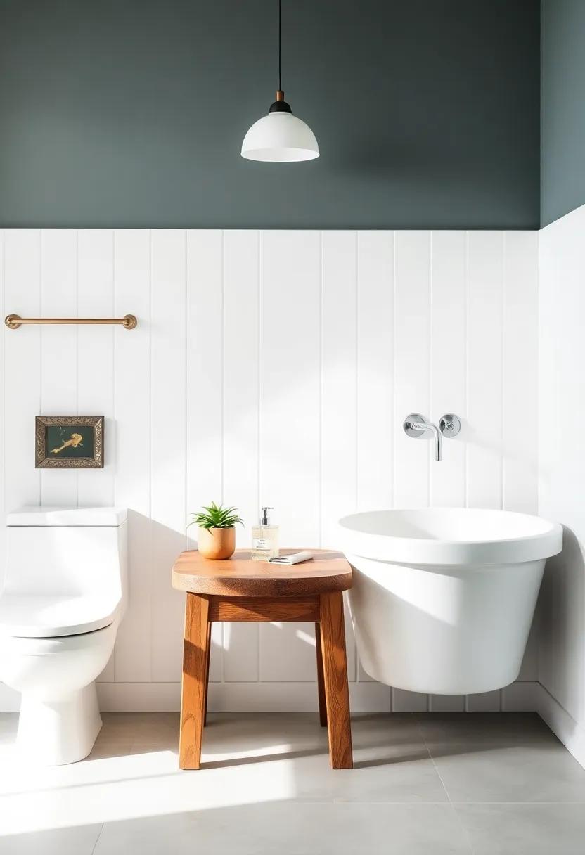 Wooden ⁣Bathroom Stool: A​ rustic wooden stool provides additional seating space and serves as a perfect spot for bath items or decorative plants