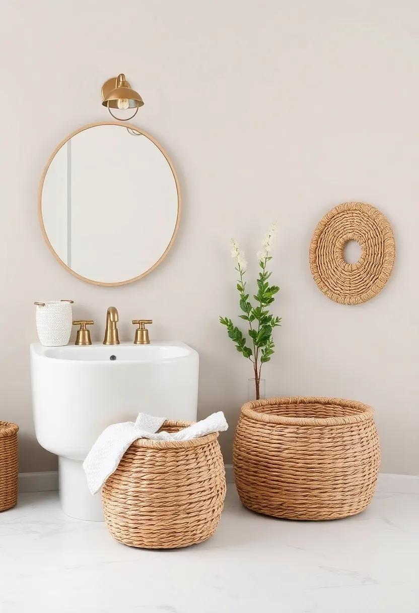 Woven Baskets ‌for a Natural Element in Your Farmhouse bathroom