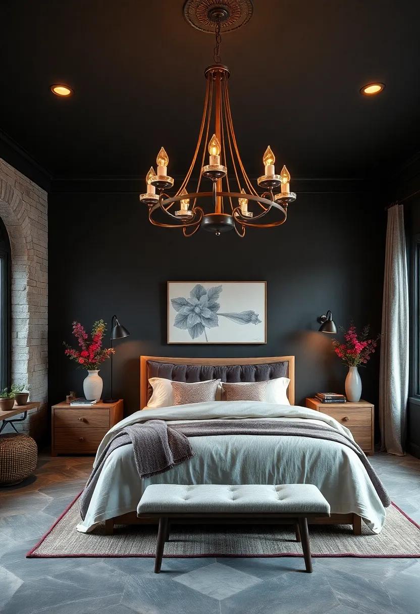 dark and Moody: ​embrace a moody palette ​with darker hues ​and a statement chandelier⁢ to​ create a romantic farmhouse vibe
