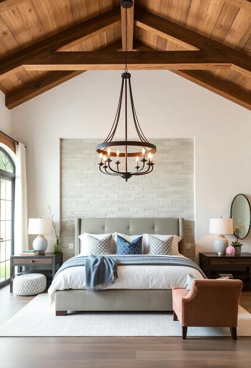 Embrace Rustic Elegance: Discover ⁤how reclaimed wood beams ⁤and ⁣a wrought iron chandelier can transform your farmhouse bedroom into a cozy retreat