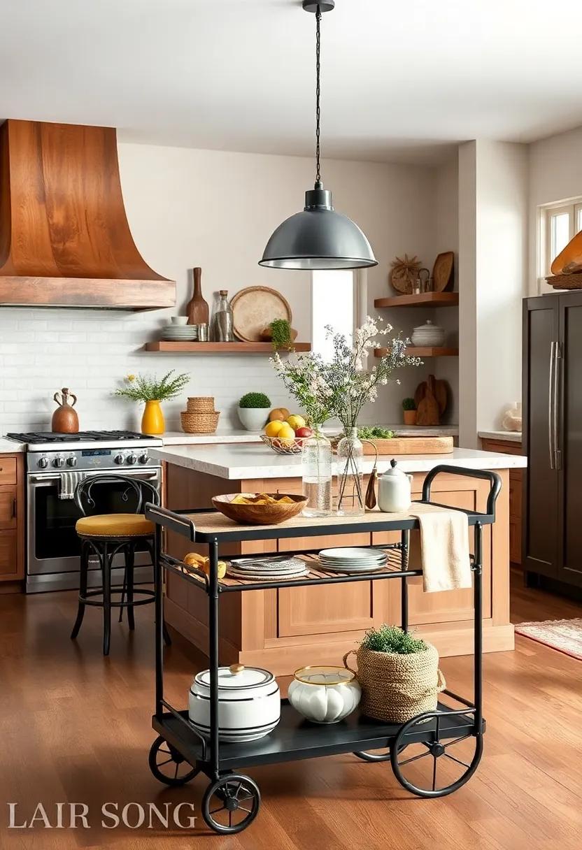 iron Serving Cart: A stylish iron serving cart can add flexibility and charm, perfect for entertaining guests while displaying decorative items