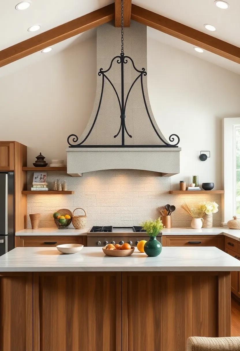 iron ‍Stove Hood: Consider a striking iron stove hood that serves as a dramatic centerpiece and elevates the rustic appeal of your cooking space