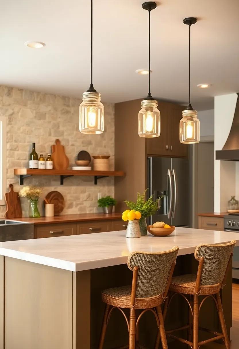 Mason Jar Fixtures: Transform mason jars into light fixtures for a quirky and nostalgic touch that adds personality to your kitchen