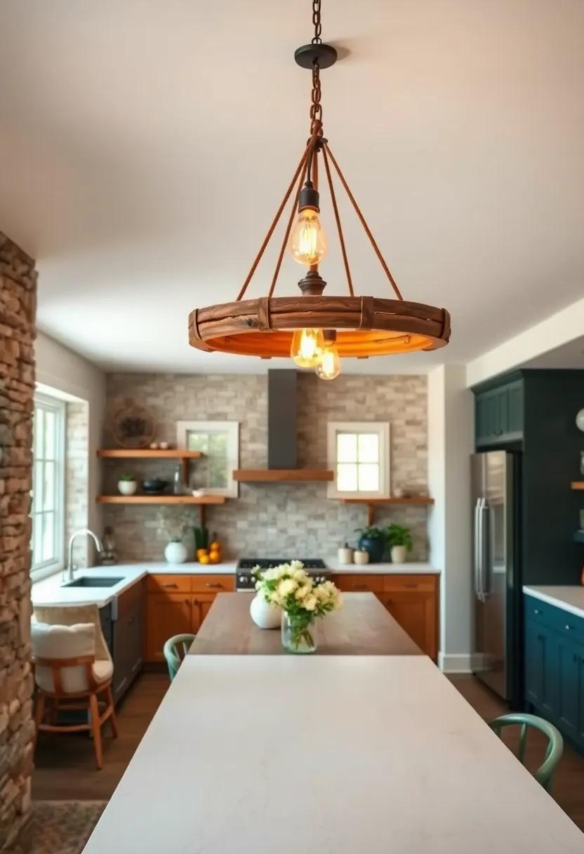 Reclaimed Wood Chandeliers: Incorporate a reclaimed wood chandelier for an eco-friendly statement piece that evokes the essence of rural life