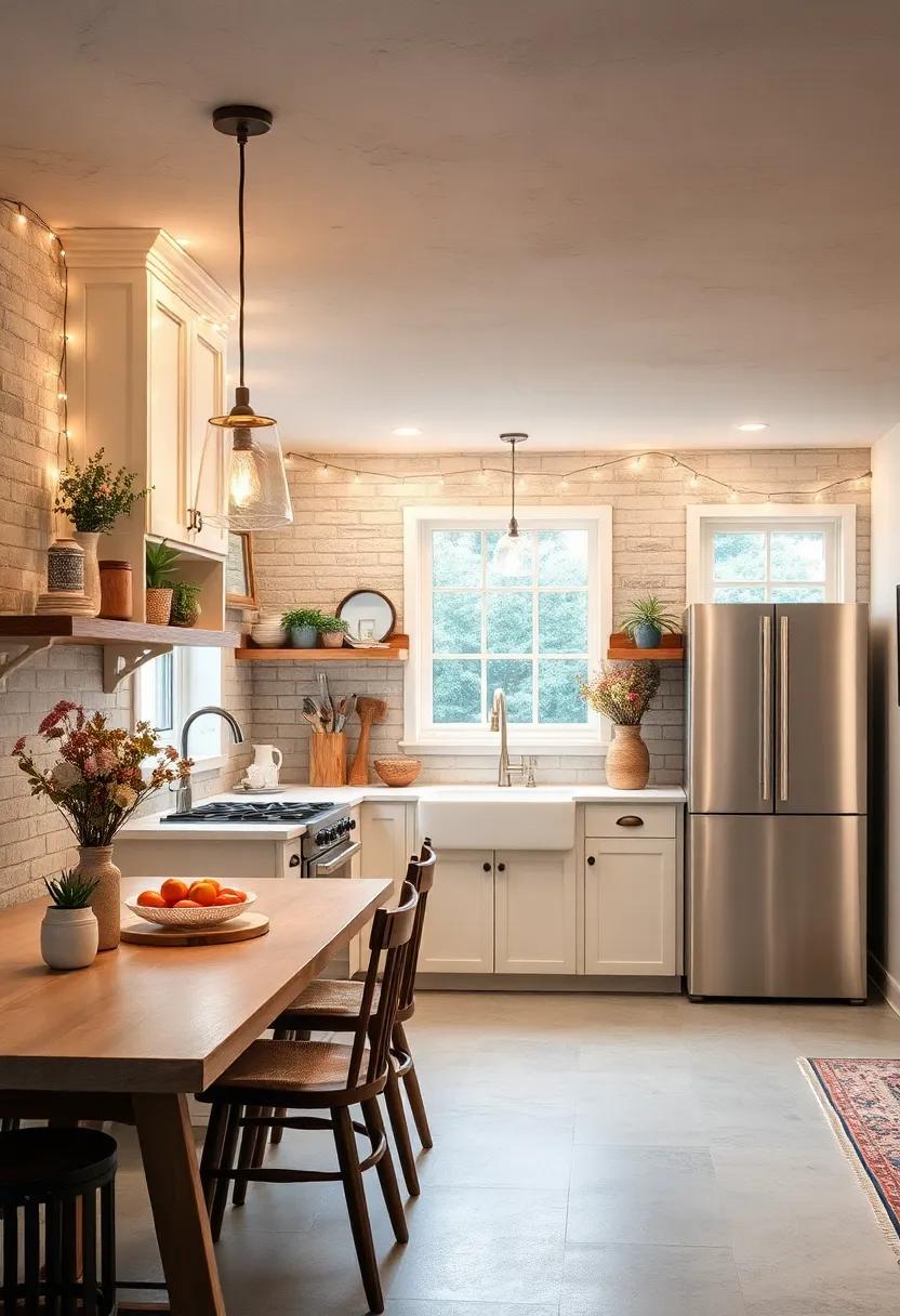 String Lights: add twinkling string lights under cabinets or around windows for a cozy, magical glow that enhances evening dining