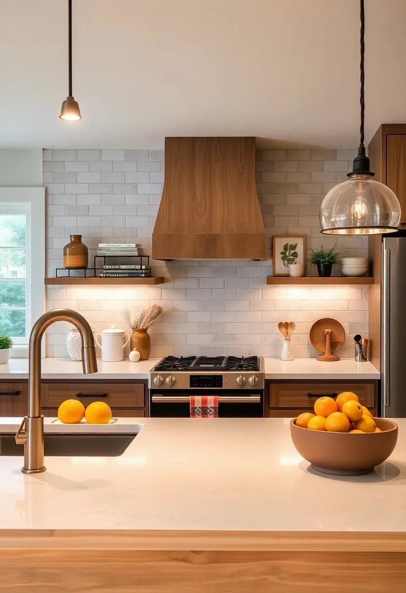 Under-Cabinet Lighting: Install under-cabinet lights to brighten workspaces and showcase your beautiful countertops