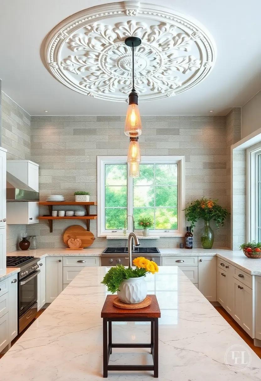 Vintage Ceiling Medallions: Pair your lighting with decorative ceiling medallions to elevate the look and emphasize your fixtures