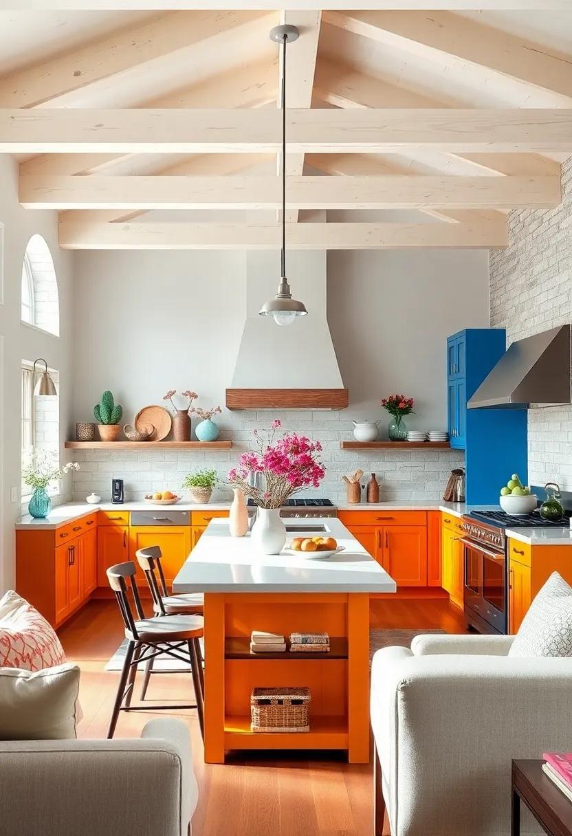 Colorful ⁤Accents: Brightly colored ⁤cabinetry stands out against‌ creamy⁤ white beams,adding a fun pop of color that refreshes‍ and energizes the ⁤kitchen atmosphere