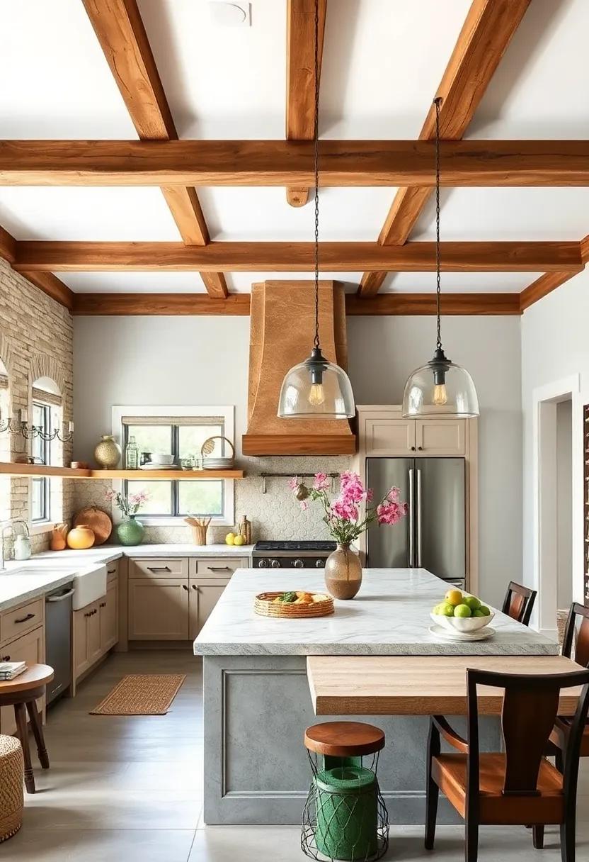 dual Functionality: A⁤ kitchen island with open beams overhead provides both a ⁤workspace and a ⁢gathering spot, exemplifying the multifunctionality that makes⁤ farmhouse kitchens so ​beloved