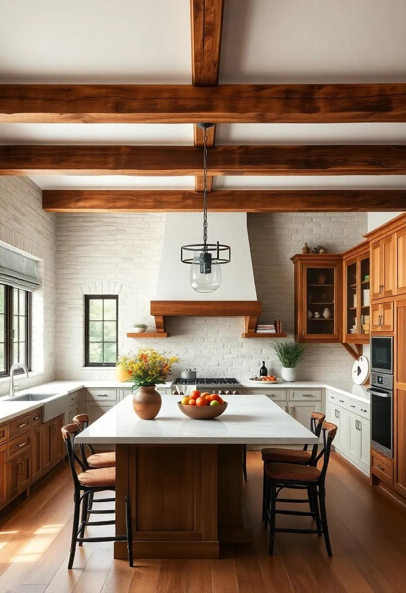 Textured Delight: Combining different wood finishes for‌ the beams and cabinetry fosters visual interest, capturing the essence of a lived-in,⁢ well-loved ⁤farmhouse kitchen