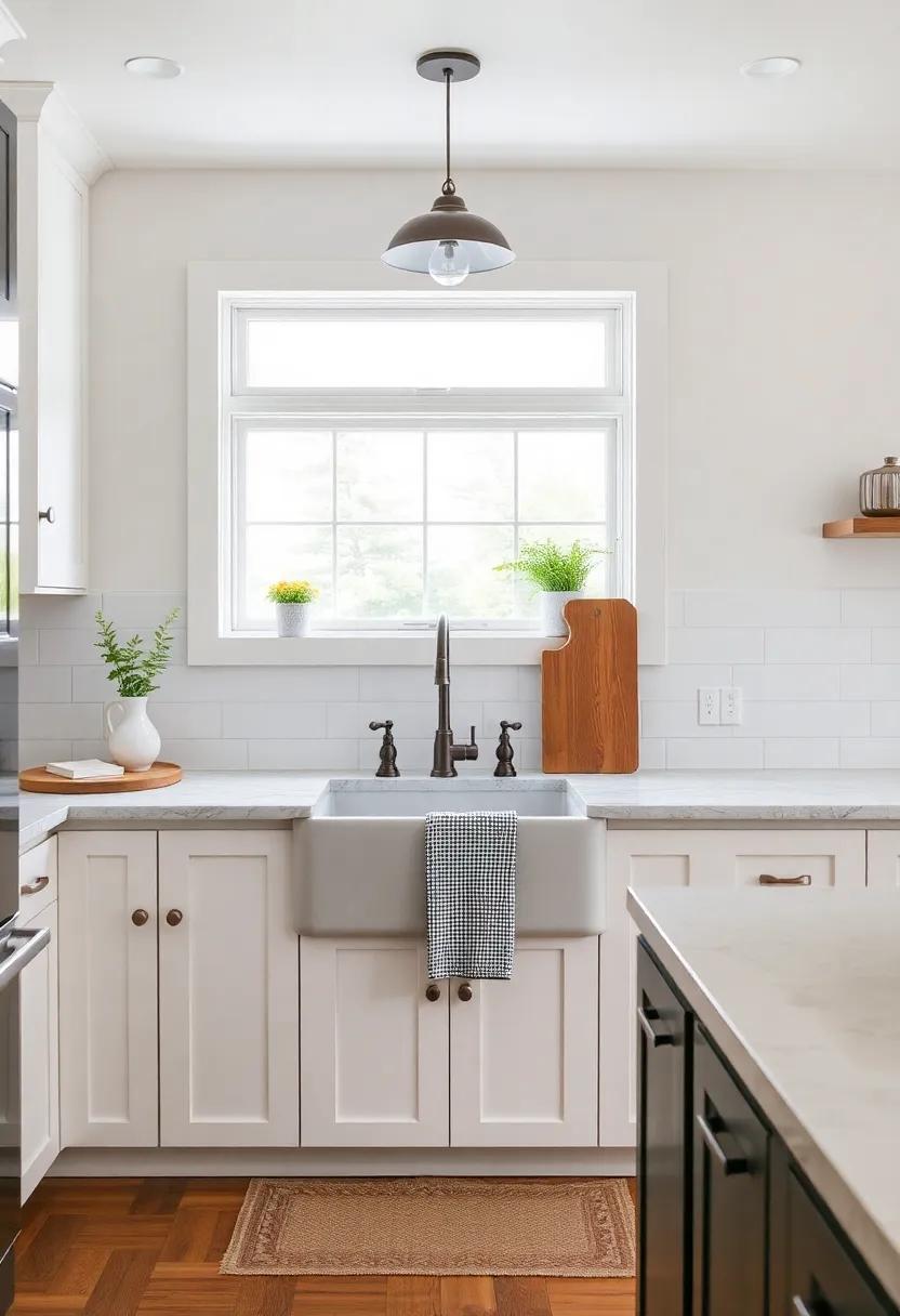 Farmhouse Sink: A deep, apron-style sink serves as both a practical centerpiece and a timeless touch that compliments‌ your⁤ farmhouse theme