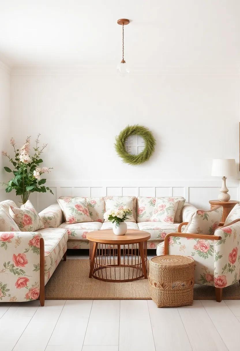 Inviting Soft Textures through Floral Upholstery and Cushions